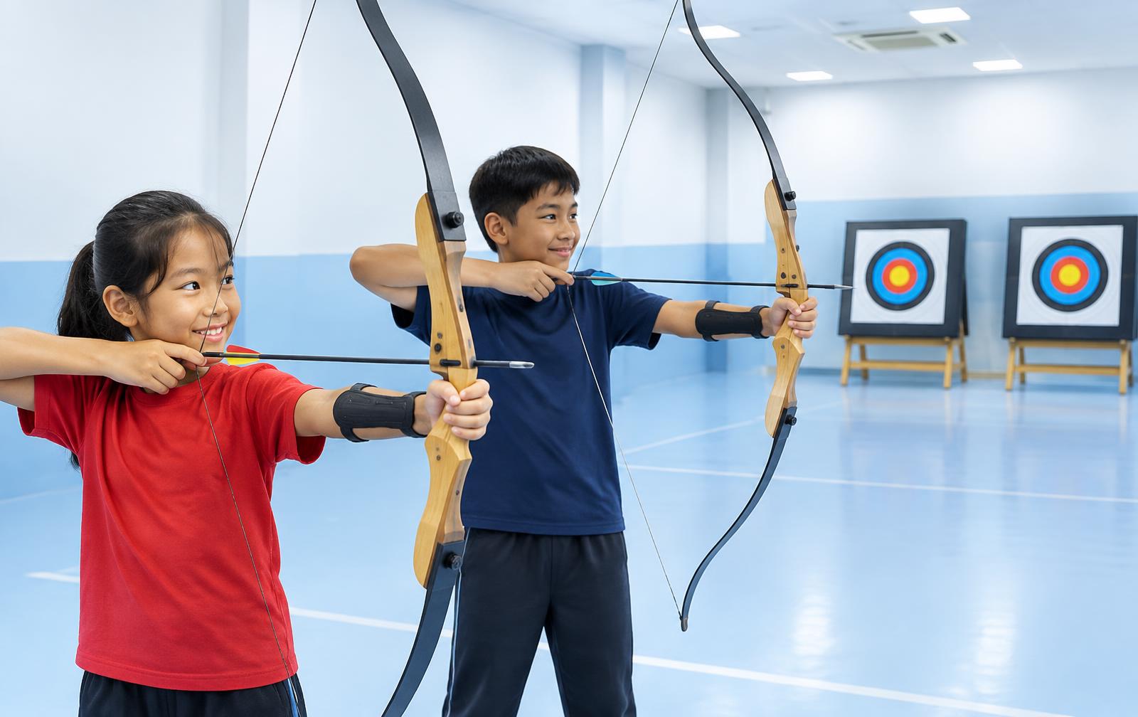 Kanak-kanak berlatih memanah di akademi